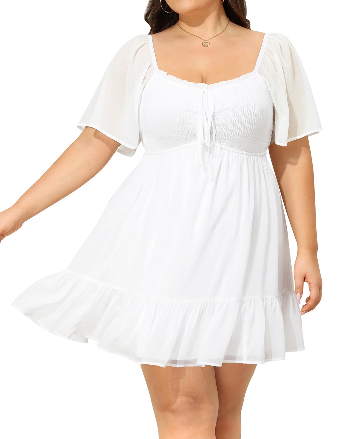 Talisea Plus Size Women's White Graduation Dress Smocked Short Summer Grand Goldman Talisea Plus Size Women's White Graduation Dress Smocked Short Summer Grand Goldman