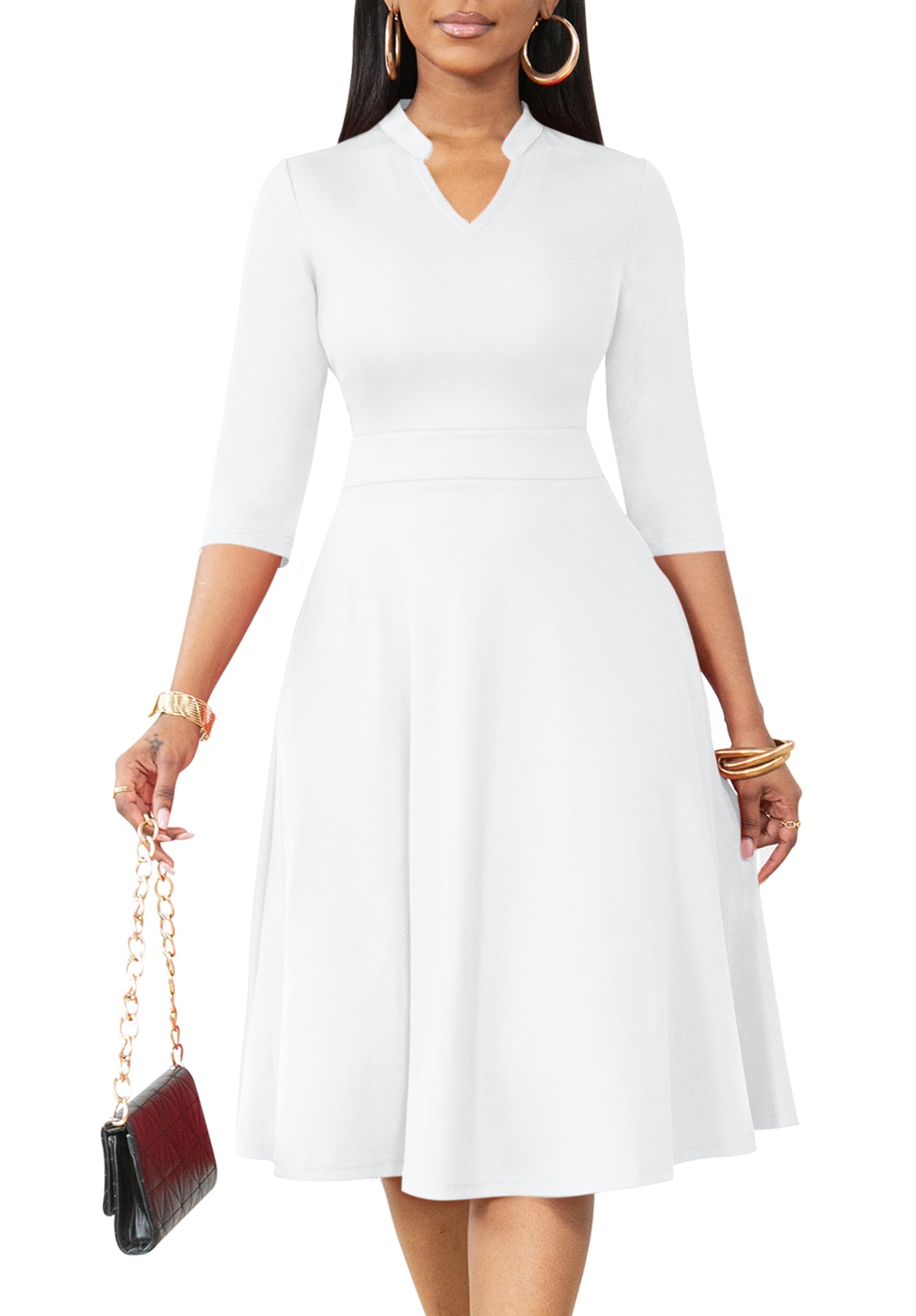 Nmoder Casual Dresses for Women Semi Formal Fit and Flare 3/4 Sleeve A Grand Goldman Nmoder Casual Dresses for Women Semi Formal Fit and Flare 3/4 Sleeve A Grand Goldman