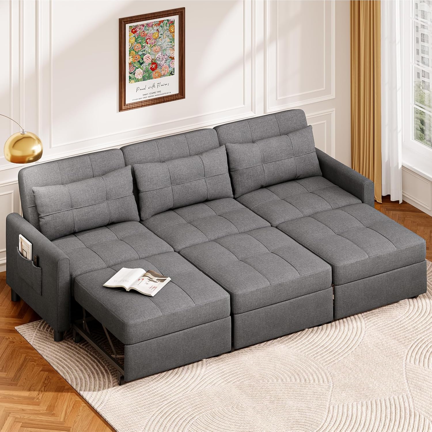 Aiho Sectional Sleeper Sofa, 84 Inch Pull Out Couch with Adjustment Ba ...