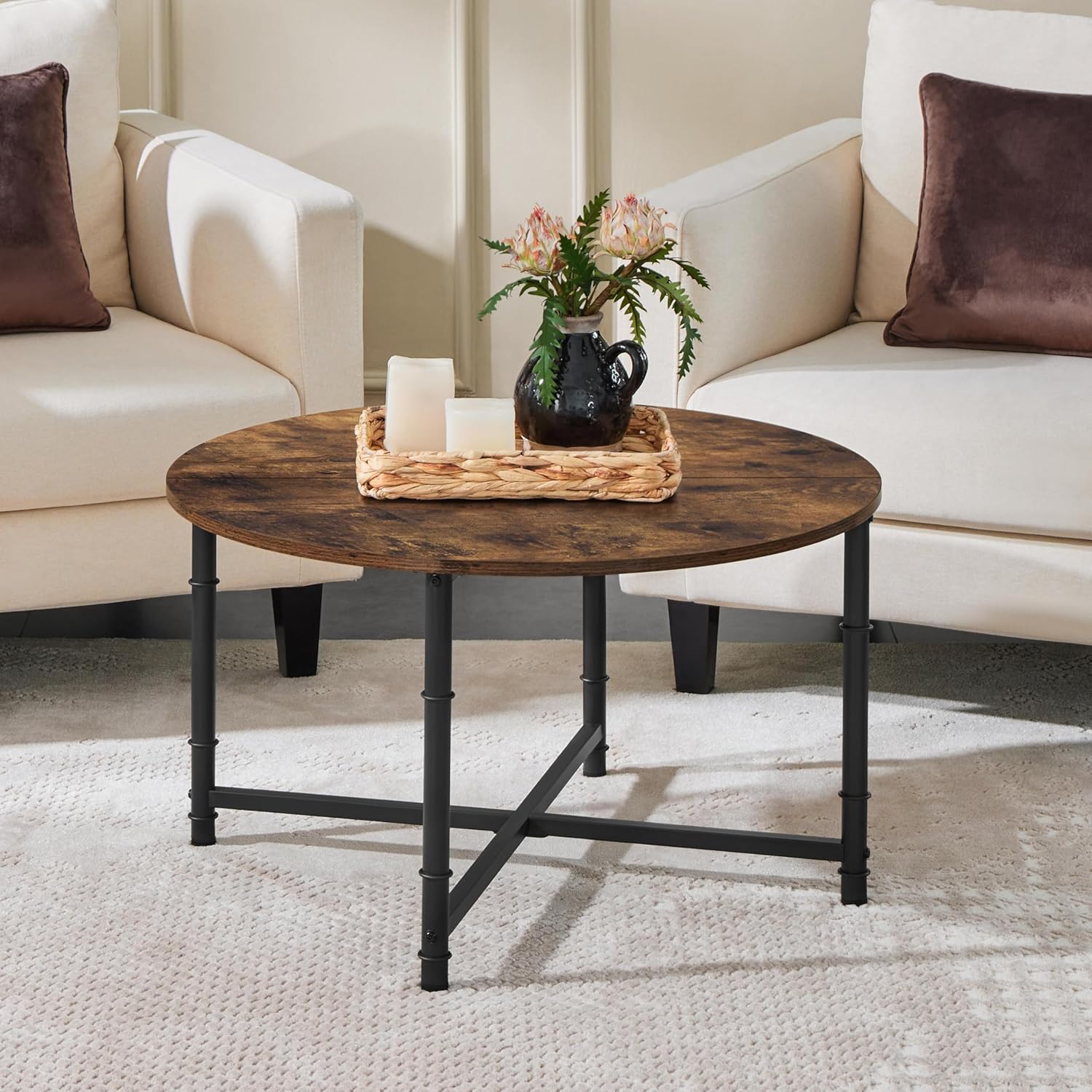 Yaheetech Round Coffee Table, Small Coffee Table with Sturdy Metal Leg ...