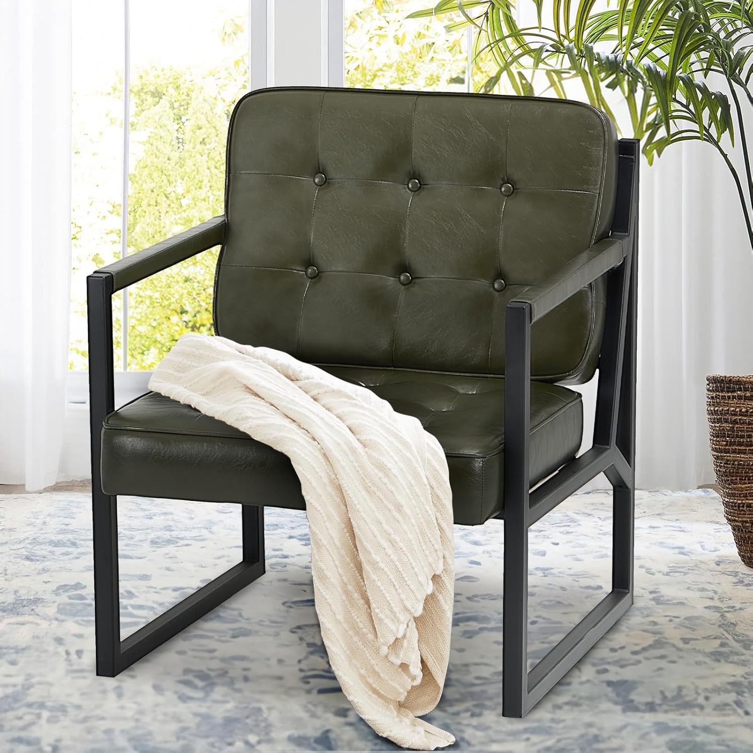 COLAMY Mid Century Modern Accent Chair Set of 2, Comfy Living Room Cha ...