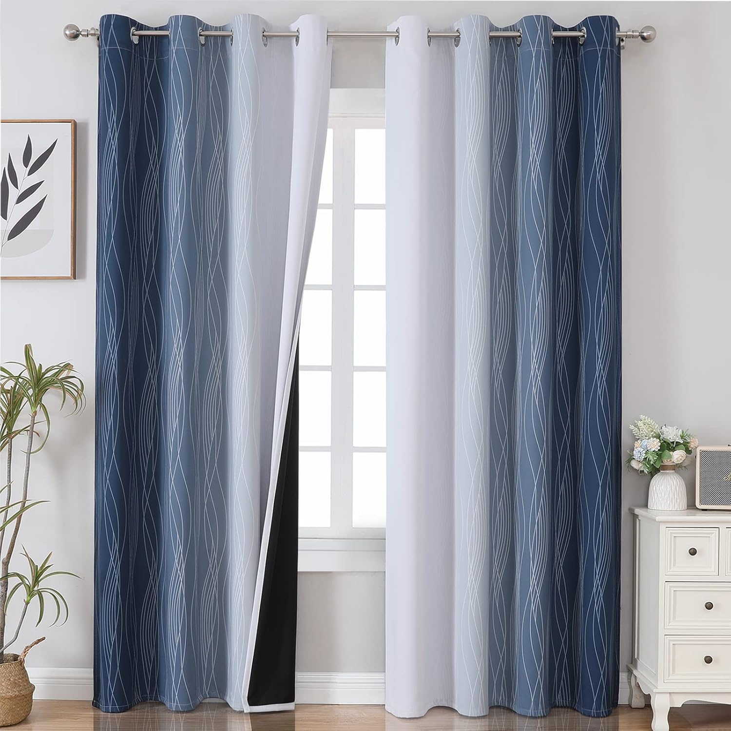 Estelar Textiler Navy Blue and Greyish White Blackout Curtains for Bed –  Grand Goldman, image size:1500x1500