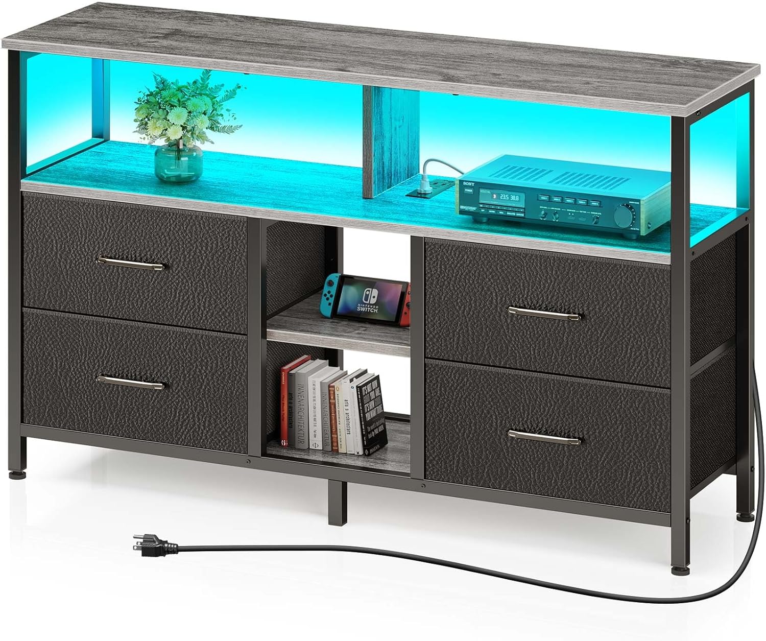 Katrawu Meuble TV de 55 pouces avec étagères de rangement à 3 niveaux, centre de divertissement, table console TV pour salon, chambre à coucher (marron Katrawu Meuble TV de 55 pouces avec étagères de rangement à 3 niveaux, centre de divertissement, table console TV pour salon, chambre à coucher (marron