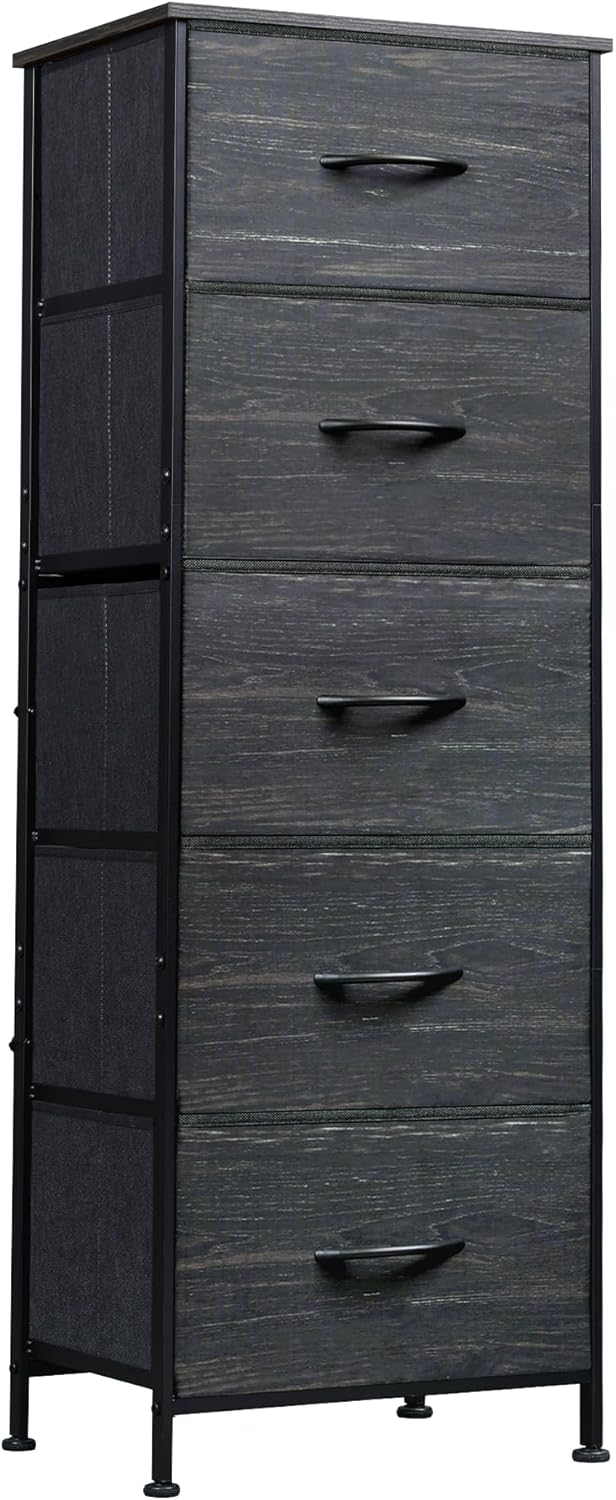 WLIVE Fabric Dresser, 5-Drawer Tall Dresser for Bedroom, Storage Dress