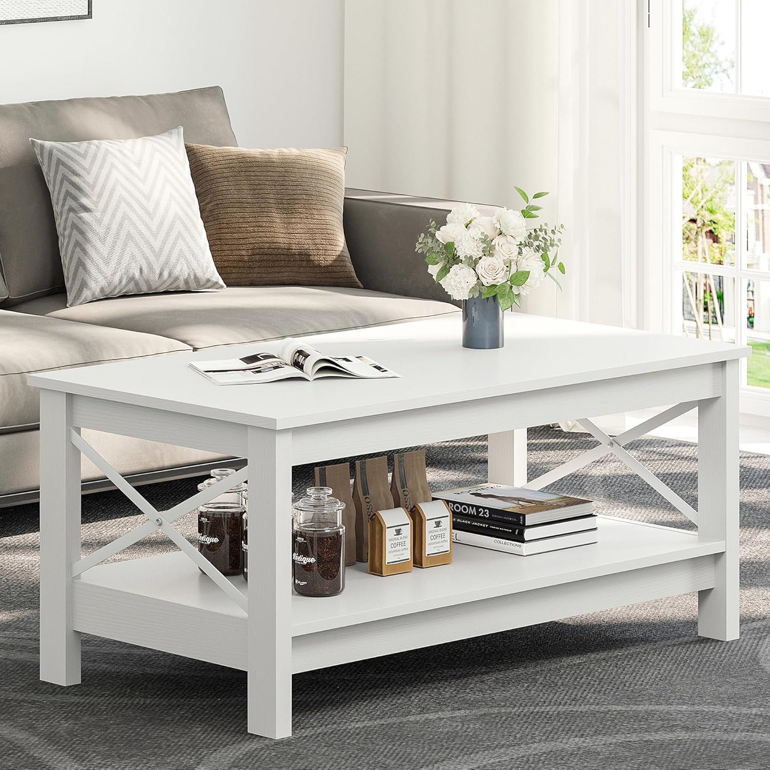 YITAHOME Coffee Table for Living Room,Modern Farmhouse Coffee Table wi ...