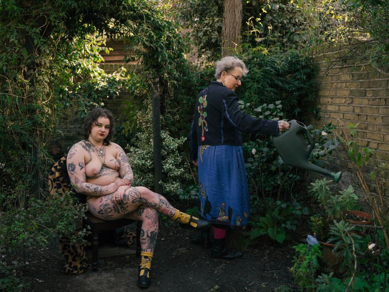 Naked Performance Artist in Garden with Mum: Rona Bar and Ofek