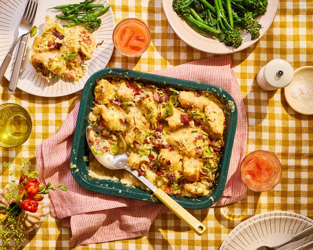 Jimi Famurewa's Leek Bacon Focaccia Breakfast Bake Recipe