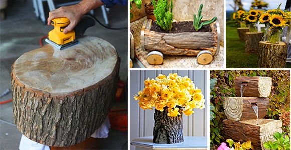 The best flower pots made with wooden logs for your plants and flowers! - grandgoldman.com