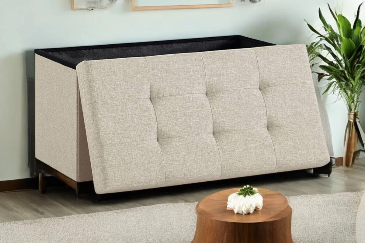 Storage Ottoman Doubles as Footrest for Games and Devices