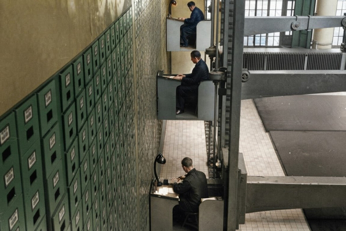 Czechoslovak Office Desks of 1937: Mechanical Elevators for Clerks