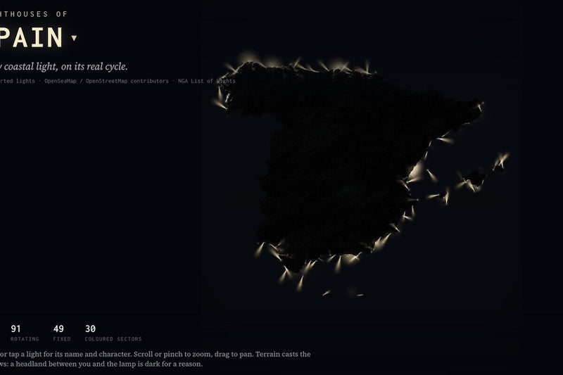 Interactive Map Shows All 140 Spanish Lighthouses in Real Time