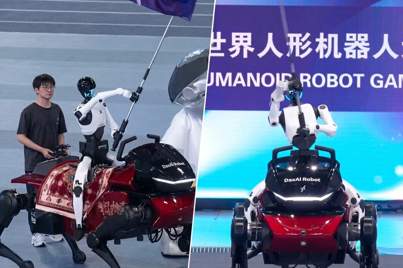 China's Humanoid Robots Ride Robot Horses at World Robot Conference