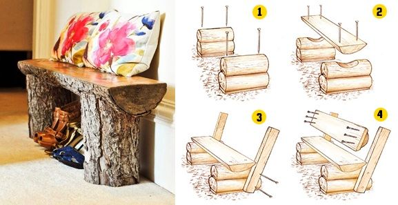 A simple project to create a beautiful piece of furniture with wooden logs - grandgoldman.com