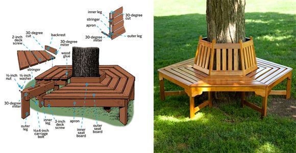 How to build a beautiful wooden bench around a tree! - grandgoldman.com