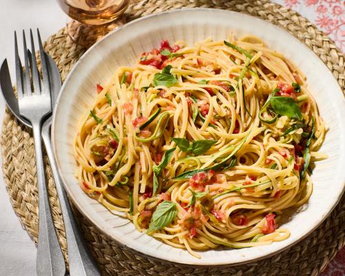 Pasta with Courgette and Raw Tomato Salsa Recipe for Summer