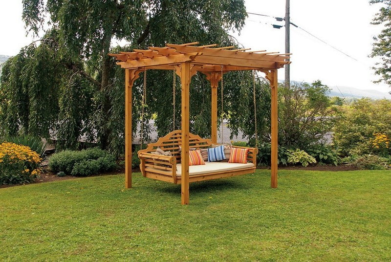 Outdoor cedar swing bench with pergola: the jewel of your garden - grandgoldman.com