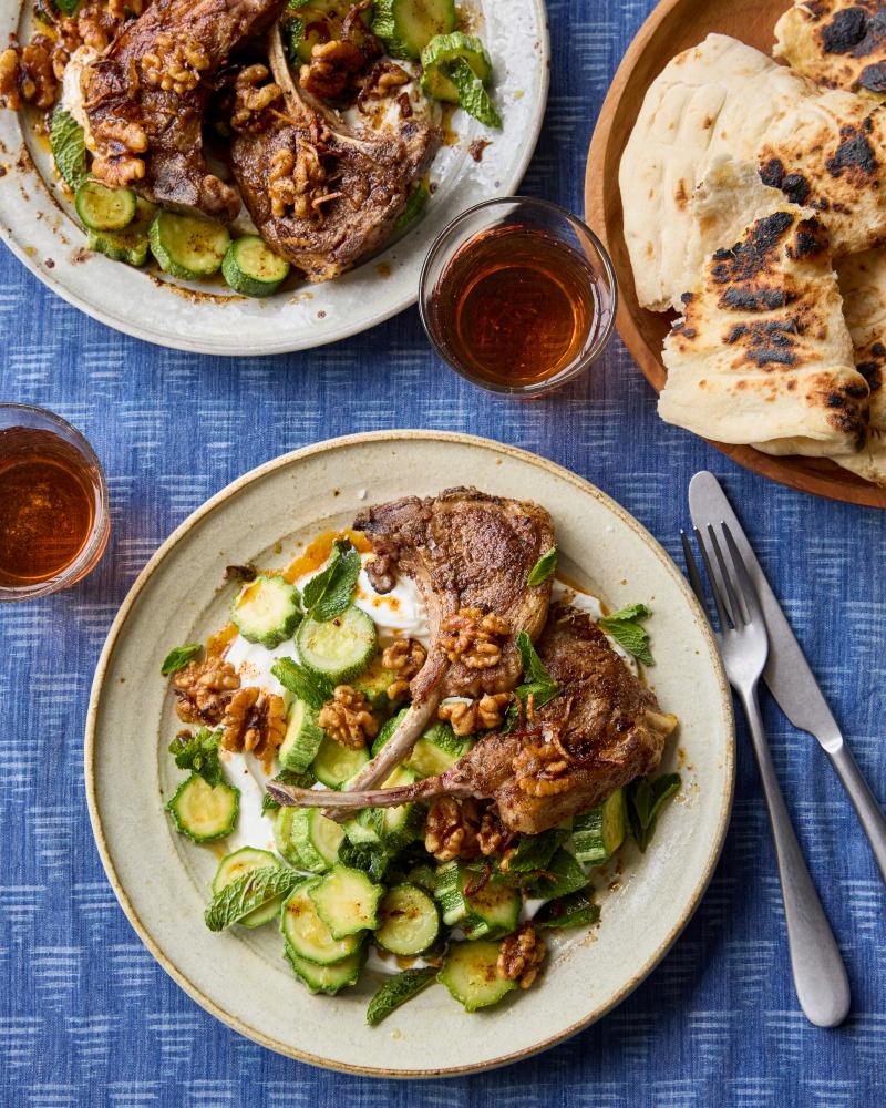 Quick Lamb Chops with Courgettes and Walnuts Recipe