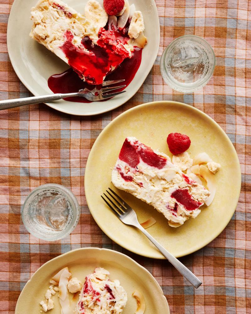 Frozen Eton Mess with Plum, Coconut and Raspberry Recipe