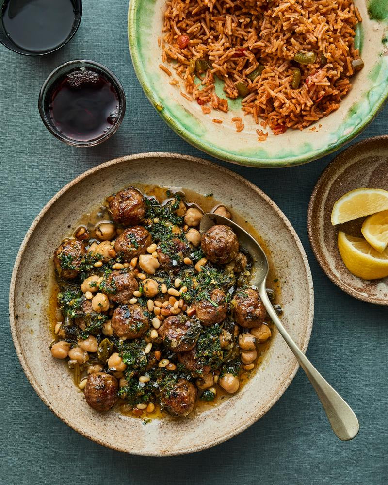Sami Tamimi's Lamb Meatballs with Spinach and Chickpea Stew