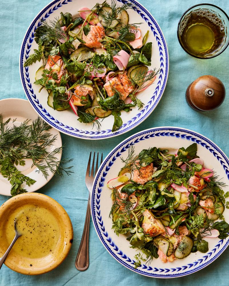 Confit Trout Salad and Grilled Courgette Recipes by Max Rocha