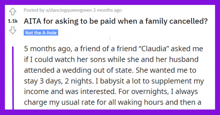 Babysitter Asks To Be Paid After Client Cancelled Last Minute, Client Refuses To Pay