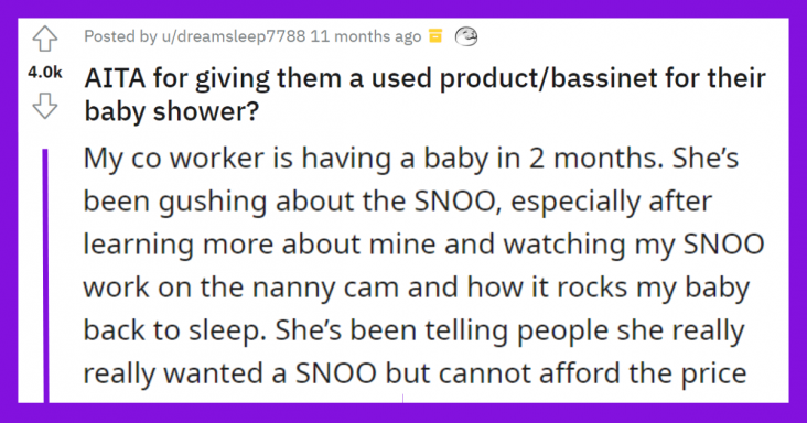 Pregnant Coworker Gets Furious For Getting A Used SNOO As Baby Shower Gift