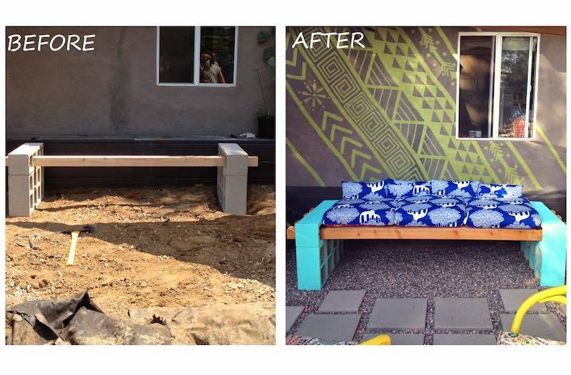 How to make a bench with wooden slats and concrete blocks - grandgoldman.com