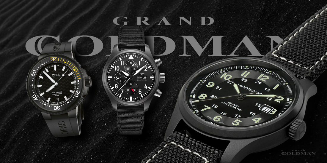 Black luxury watches for Men - IWC Pilot, Hamilton Khaki Field, Oris Aquis - Grand Goldman