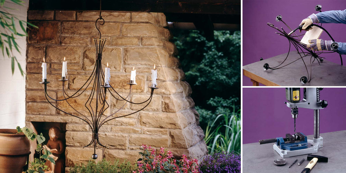 DIY Ceiling Candelabra Made with Bent Iron Rod