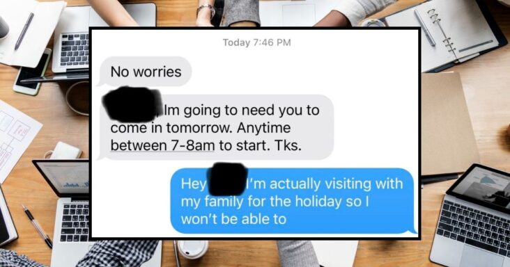 Manager Wants Employee To Come To Work Despite Them Having Plans With Family On Their Day Off
