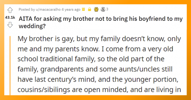 AITA For Asking My Brother Not To Bring His Boyfriend To My Wedding? - grandgoldman.com