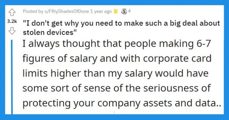 Upper Management Employee Had His Work Laptop Stolen With Company’s Data, Regrets Not Reporting It - grandgoldman.com