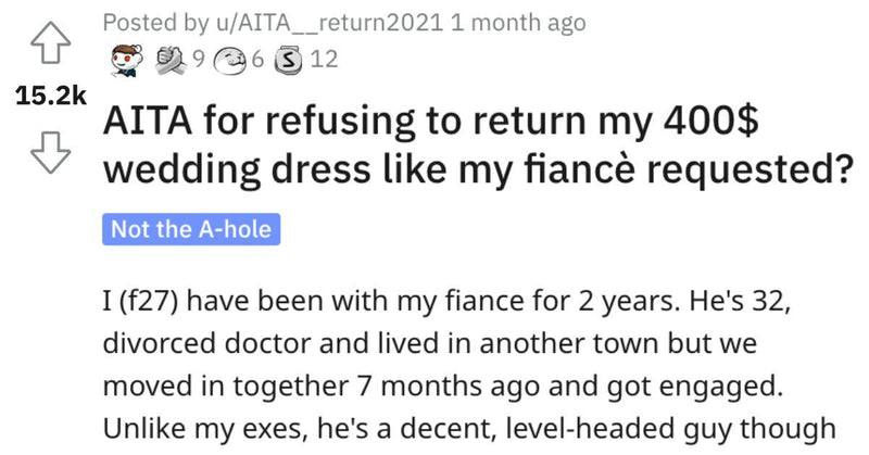 Bride Asks If She’s Wrong For Not Returning Her $400 Wedding Dress - grandgoldman.com