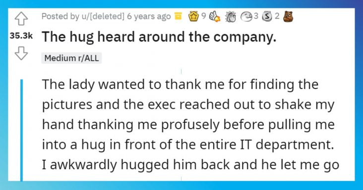 Employee Retrieves Lost Photos For Boss, Gets A Hug That Makes Everyone In The Office Cry - grandgoldman.com
