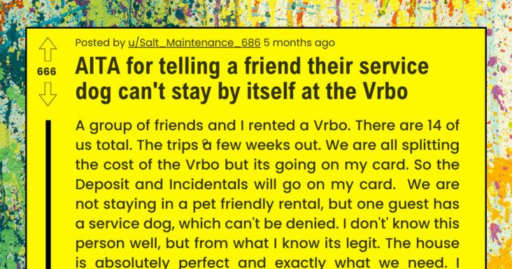 Redditor Refuses To Let Their Friend Leave Their Service Dog Alone In The Rented Holiday Stay