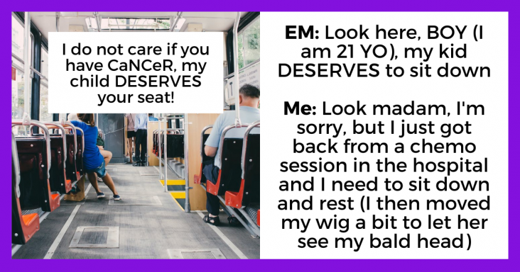 Entitled Mom Asks A Cancer Patient To Give His Seat To Her Child, Patient Refuses And The Mom Causes A Scene