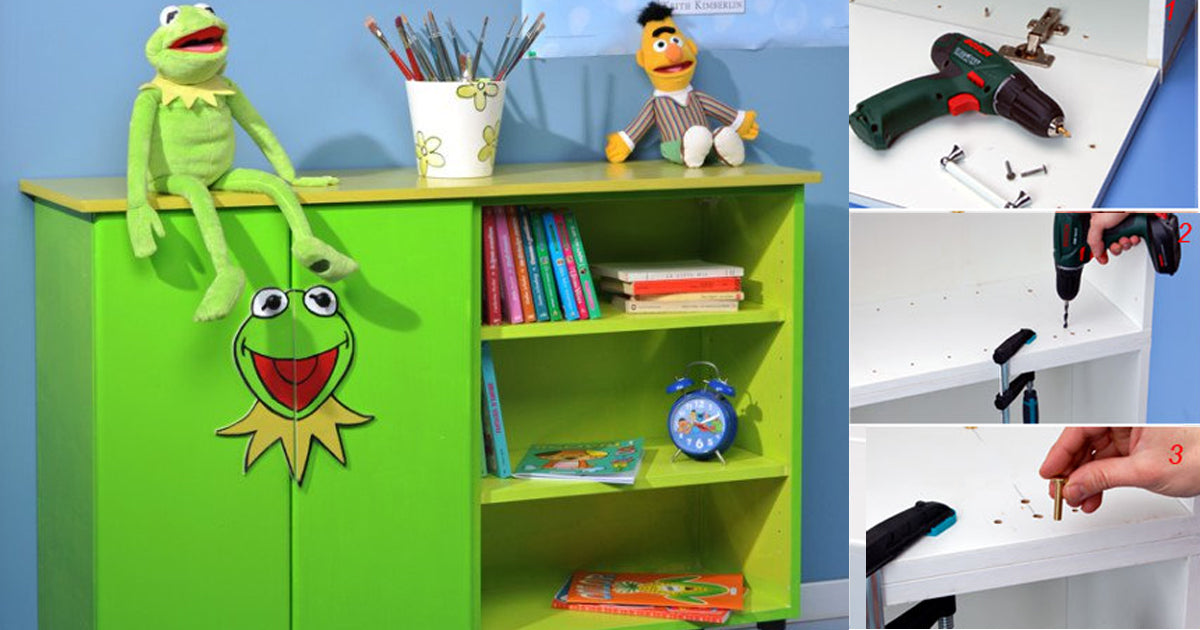 DIY Muppets Bookshelf: Upcycle Kitchen Cabinets into a Fun Kids' Room