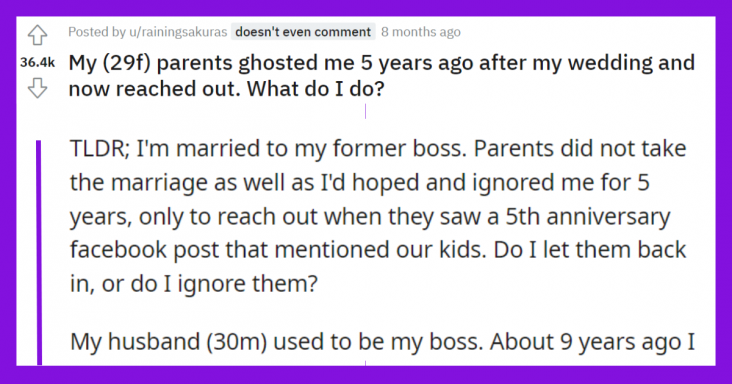 Parents Ghosts Daughter For Five Years, Reach Out To Ask About Grandkids