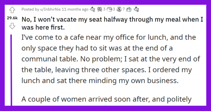 Entitled Customers Ask Other Customer To Move To Another Table, He Refuses And Enjoys His Meal - grandgoldman.com