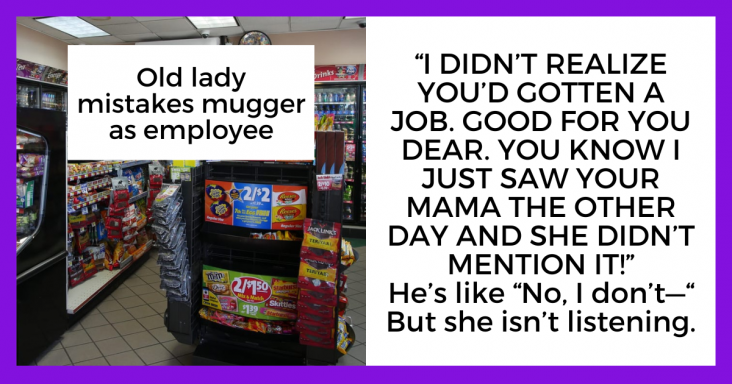 Young Mugger Comes To Rob The Convenience Store When An Old Lady Mistakes Him As An Employee