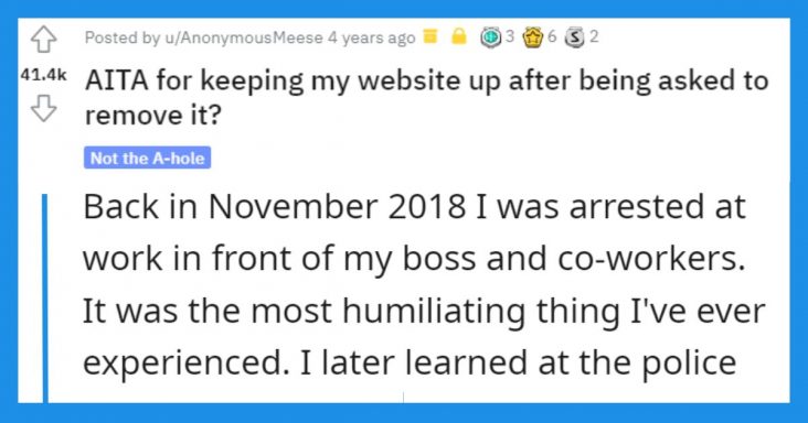Person Asks If He Was Wrong For Not Taking His Website Off Even After The Detective Told Him To Do So