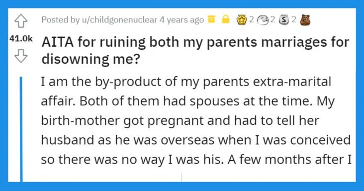 Redditor’s Biological Parents Disown Her So She Ruins Both Their Marriages