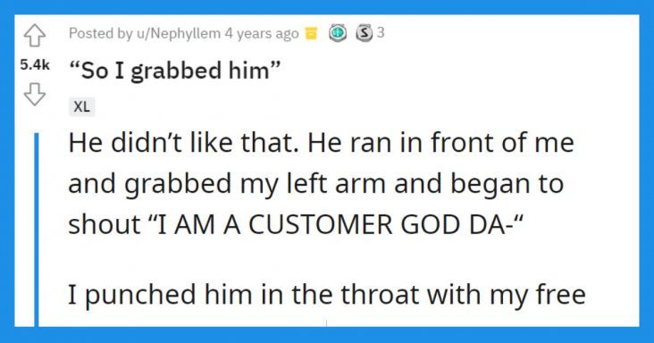 Guy Got Punched In The Throat For Rudely Grabbing A Person He Mistook For An Employee - grandgoldman.com