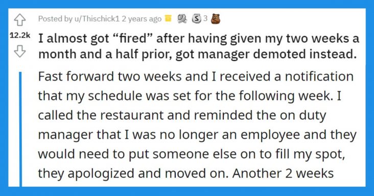 Manager Threatens To Have Ex-Employee Fired Even Though They Had Given Their Two Week Notice Over A Month Ago - grandgoldman.com