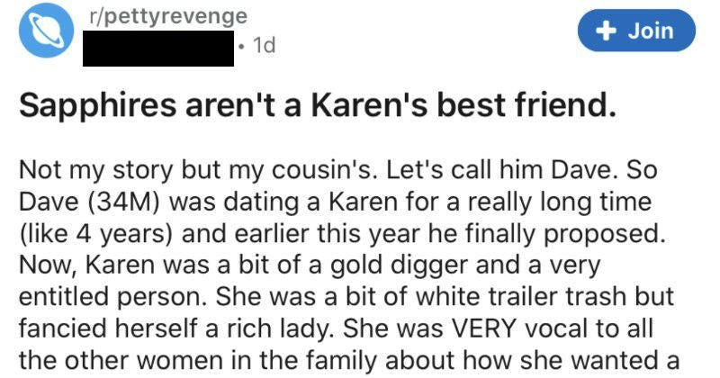 Karen Gets Upset After Finding Out Her Ex Didn’t Give Her A Real Diamond Ring