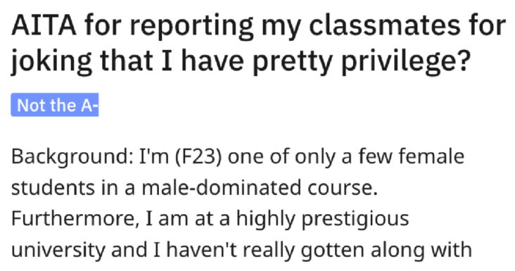 Student Reports Fellow Classmate Who Said She Got Scholarship Only Because She Is Good Looking, Asks If She Went Too Far
