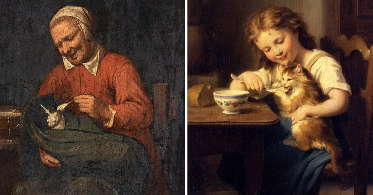 Ancient Paintings Of People Spoon-Feeding Their Cats That Explains Why Cats Are So Spoiled - grandgoldman.com