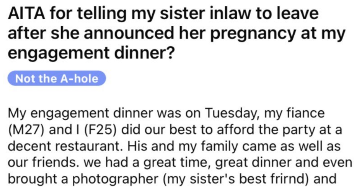 Sister-In-Law Gets Called Out For Announcing Pregnancy At Sibling’s Engagement, Family Drama Ensues