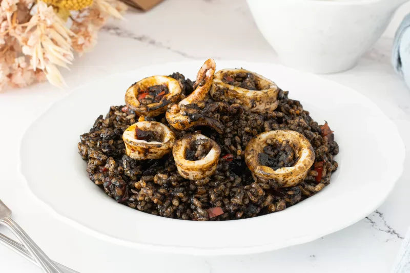 Mediterranean Black Rice with Squid Recipe (Spanish Style) - grandgoldman.com