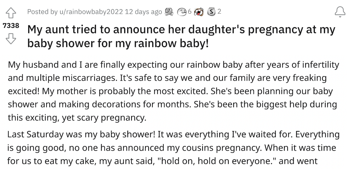 Aunt Wants To Announce Her Own Daughter’s Pregnancy At Niece’s Baby Shower But She Refuses